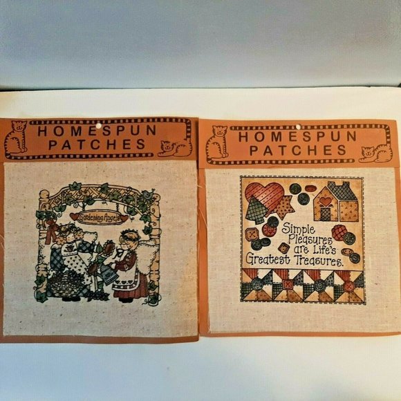 2 Vintage Homespun Patches Fabric for Sewing Pillows Stockings - Picture 1 of 8